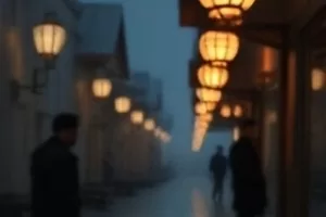 深蓝回廊里幽蓝灯光下的长廊